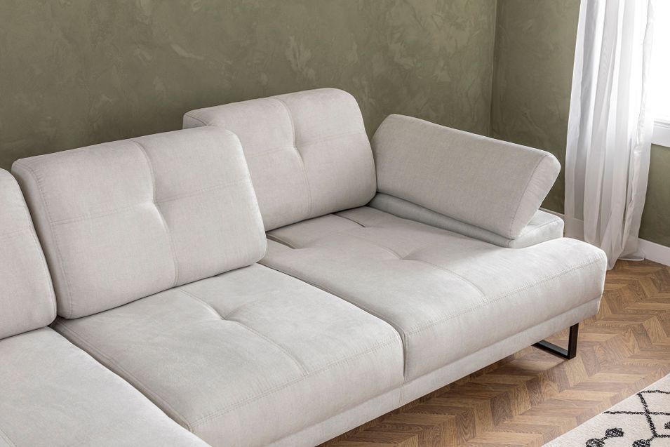 Canapé d'angle gauche moderne tissu doux beige clair pieds métal noir Kustone 274 cm - Photo n°15