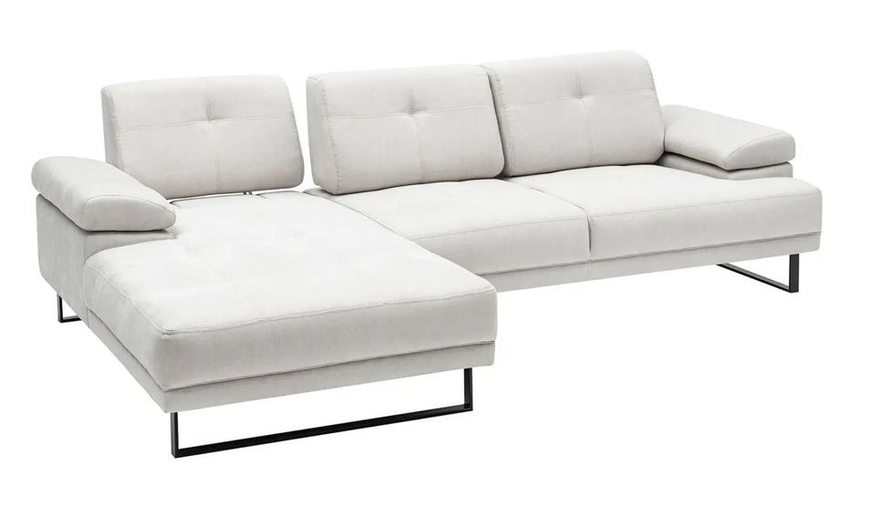 Canapé d'angle gauche moderne tissu doux beige clair pieds métal noir Kustone 274 cm - Photo n°16