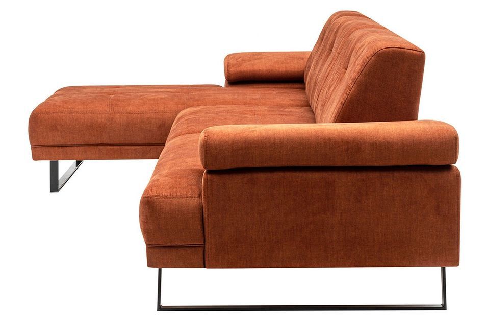 Canapé d'angle gauche moderne tissu doux orange pieds métal noir Kustone 274 cm - Photo n°3
