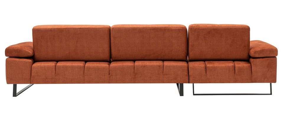 Canapé d'angle gauche moderne tissu doux orange pieds métal noir Kustone 274 cm - Photo n°4