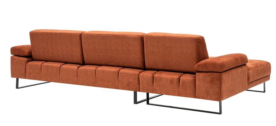 Canapé d'angle gauche moderne tissu doux orange pieds métal noir Kustone 274 cm - Photo n°5