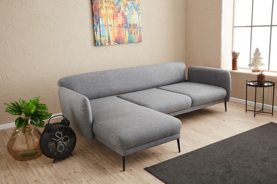 Canapé d'angle gauche moderne tissu gris clair Valiko 265 cm - Photo n°5