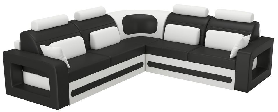 Canapé d'angle gauche original et moderne simili cuir noir et blanc Kaming 270 cm - Photo n°1