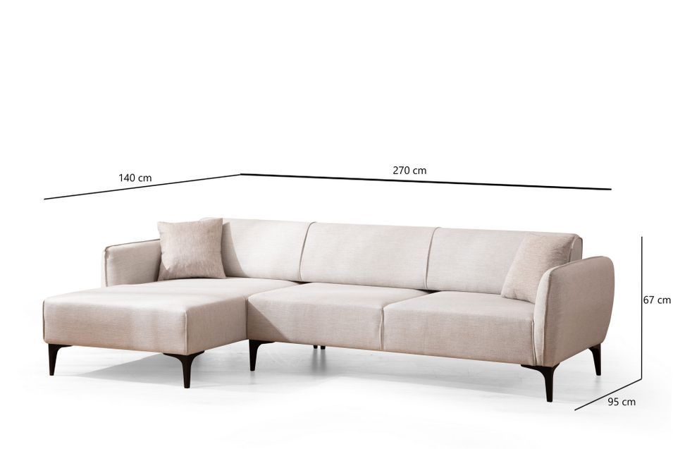 Canapé d'angle gauche tissu beige clair Bellano 270 cm - Photo n°8