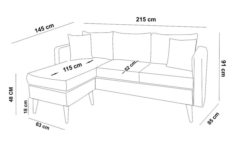 Canapé d'angle gauche tissu vert d'eau avec pieds en bois naturel Rival 215 cm - Photo n°6