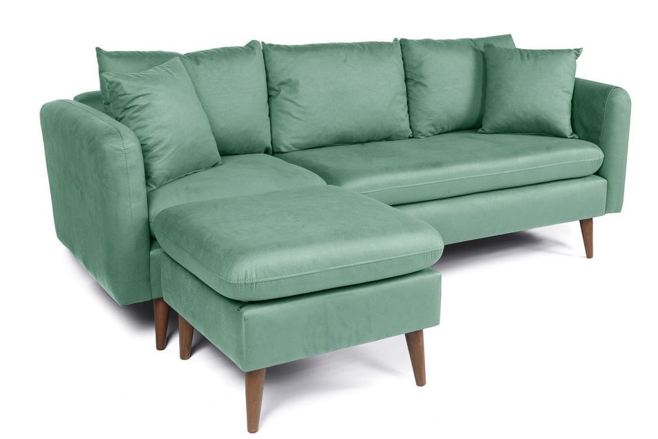 Canapé d'angle gauche tissu vert d'eau avec pieds en bois naturel Rival 215 cm - Photo n°4