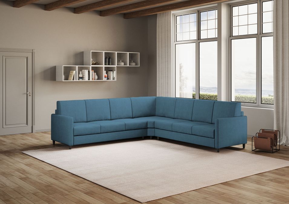 Canapé d'angle moderne italien tissu bleu Korane - 5 tailles - Photo n°10