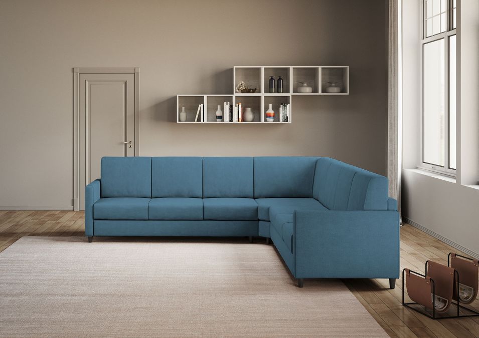 Canapé d'angle moderne italien tissu bleu Korane - 5 tailles - Photo n°11