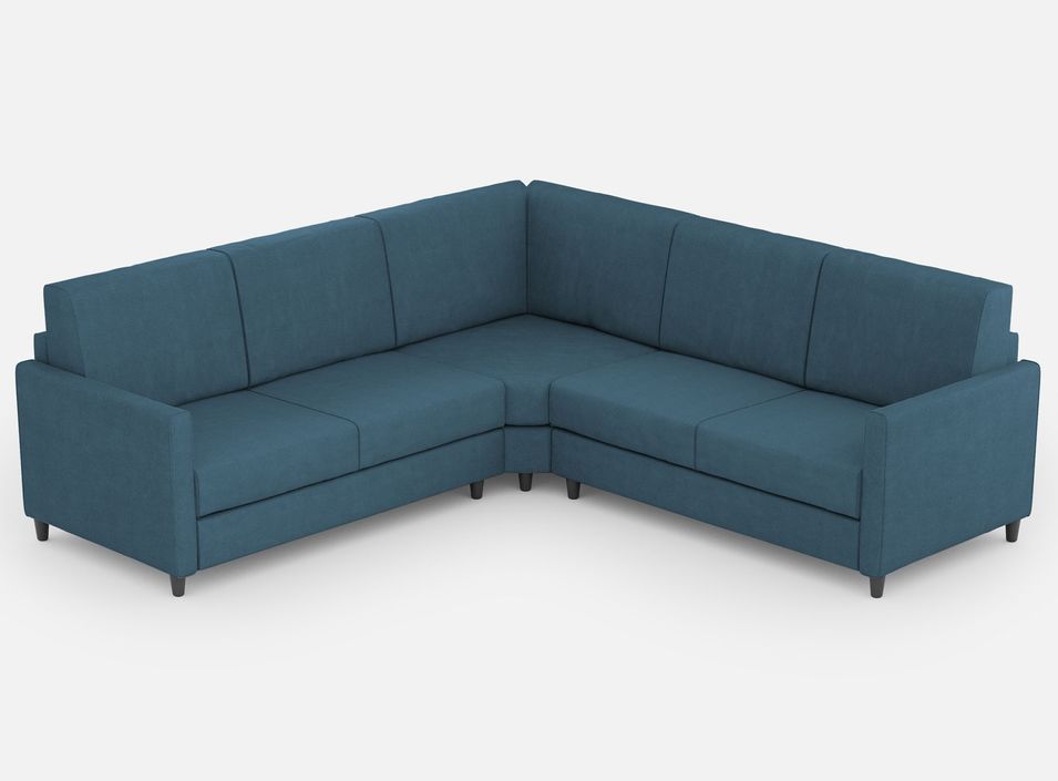 Canapé d'angle moderne italien tissu bleu Korane - 5 tailles - Photo n°1