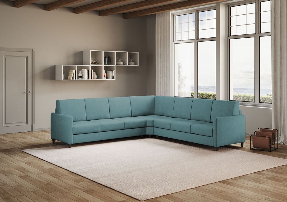 Canapé d'angle moderne italien tissu bleu pétrole Korane - 5 tailles - Photo n°13