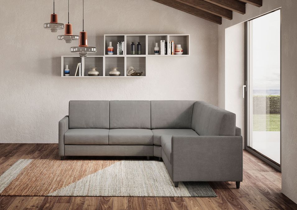 Canapé d'angle moderne italien tissu gris Korane - 5 tailles - Photo n°3