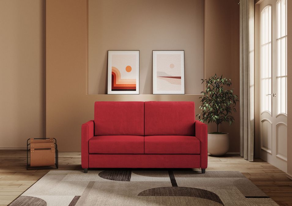 Canapé droit moderne italien tissu rouge Korane - 3 tailles - Photo n°2