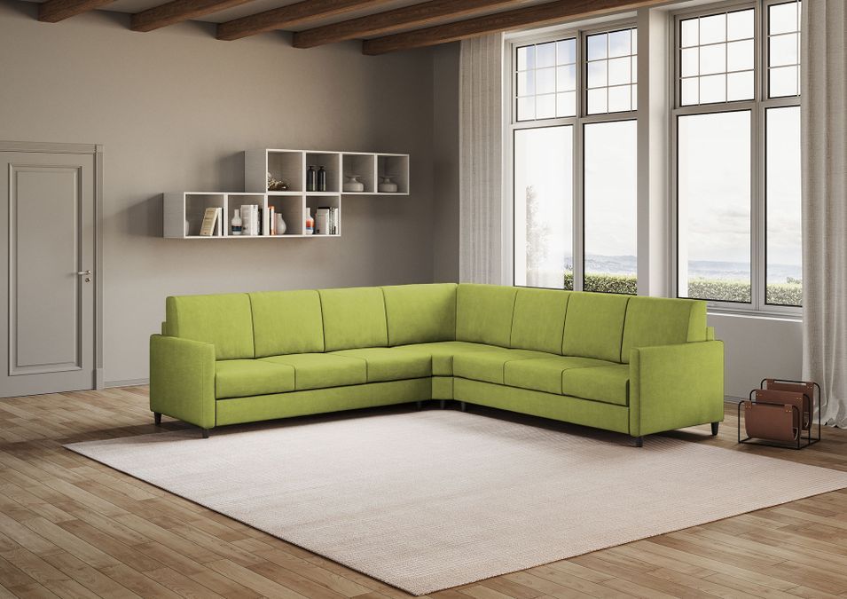 Canapé d'angle moderne italien tissu vert pistache Korane - 5 tailles - Photo n°13
