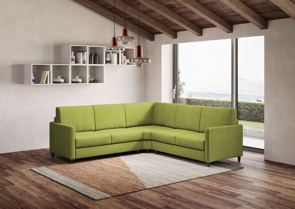Canapé d'angle moderne italien tissu vert pistache Korane - 5 tailles - Photo n°3