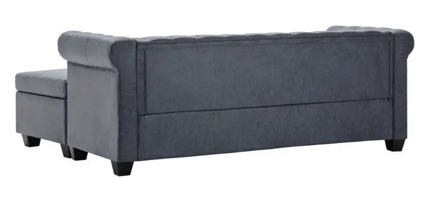 Canapé d'angle réversible Chesterfield cuir suédé artificiel gris Besties - Photo n°6