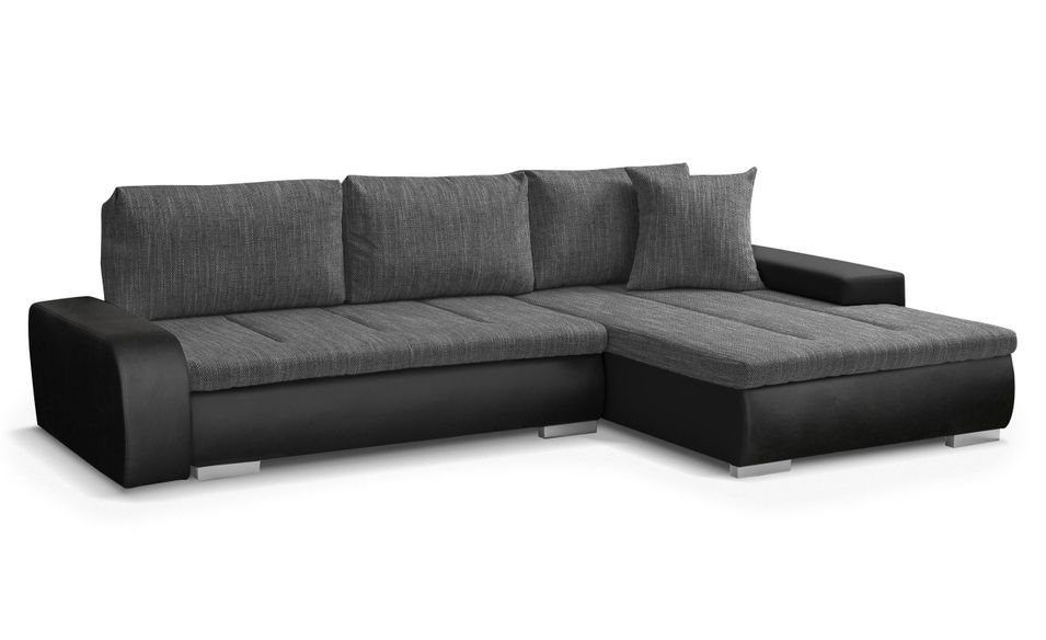 Canapé d'angle réversible convertible simili cuir noir et tissu gris foncé Bento - Photo n°1