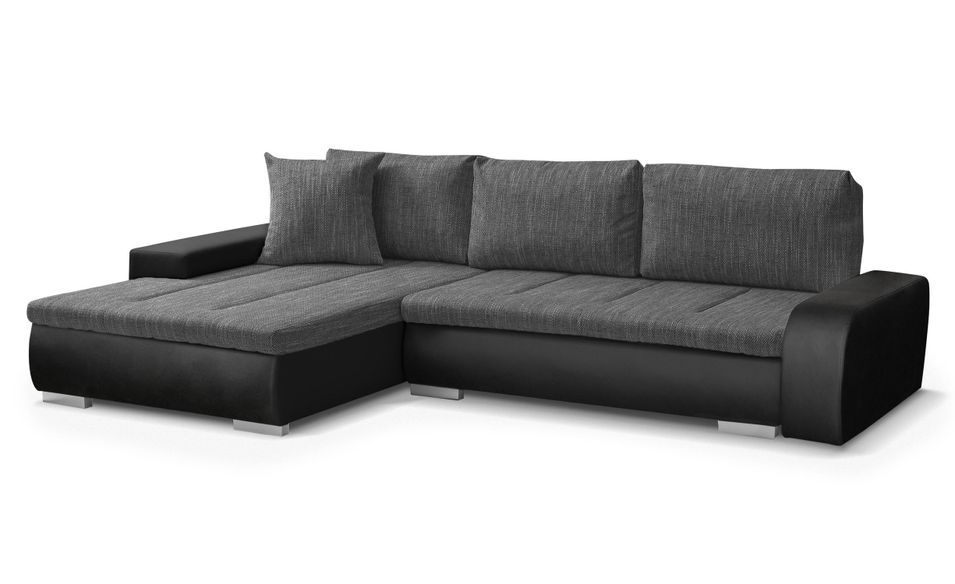 Canapé d'angle réversible convertible simili cuir noir et tissu gris foncé Bento - Photo n°2