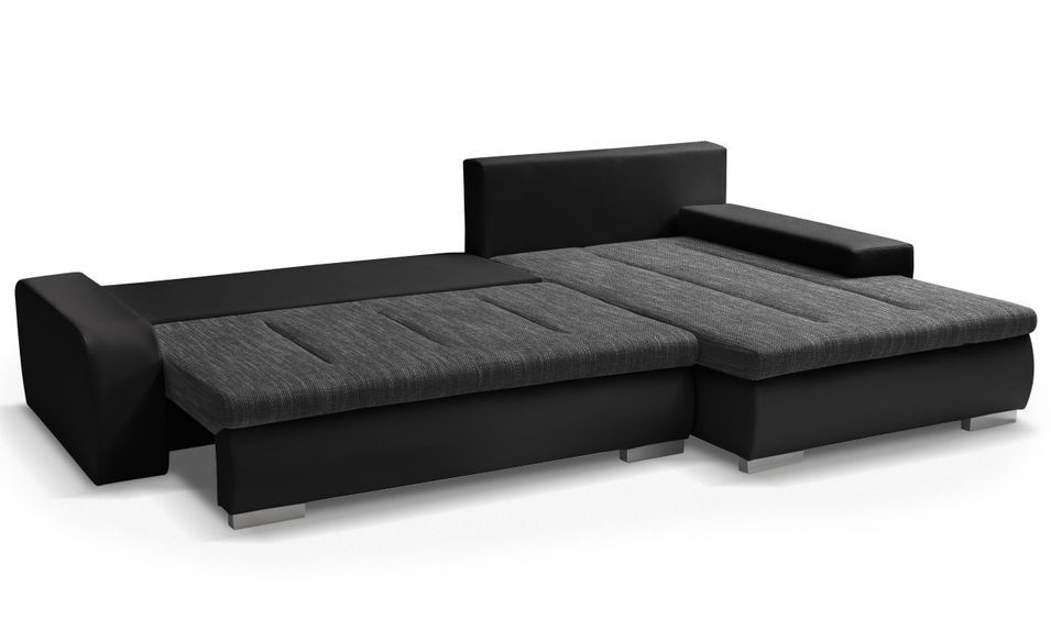 Canapé d'angle réversible convertible simili cuir noir et tissu gris foncé Bento - Photo n°3