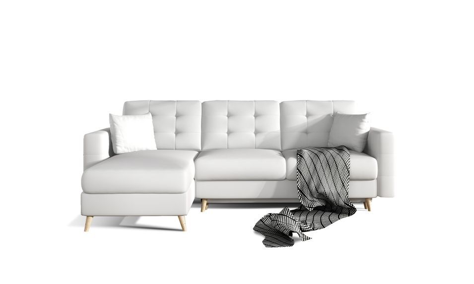 Canapé d'angle réversible et convertible simili cuir blanc Anska 250 cm - Photo n°17