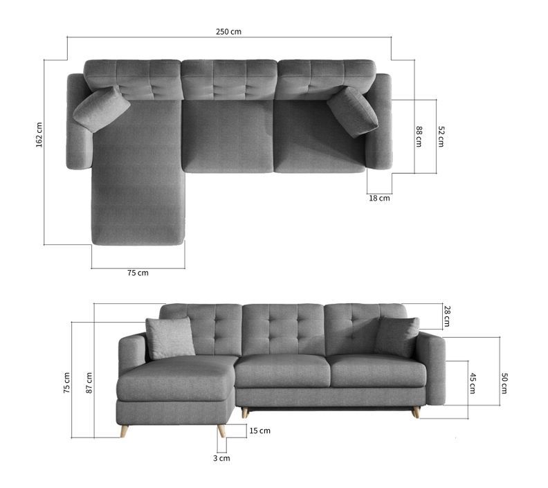 Canapé d'angle réversible et convertible simili cuir gris Anska 250 cm - Photo n°5
