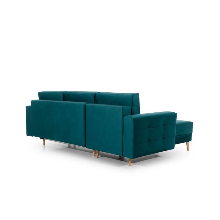 Canapé d'angle réversible et convertible tissu doux bleu turquin Anska 250 cm - Photo n°21