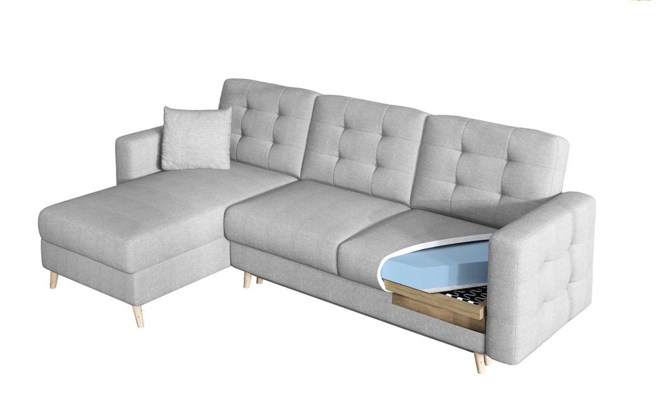 Canapé d'angle réversible et convertible tissu gris clair Anska 250 cm - Photo n°26
