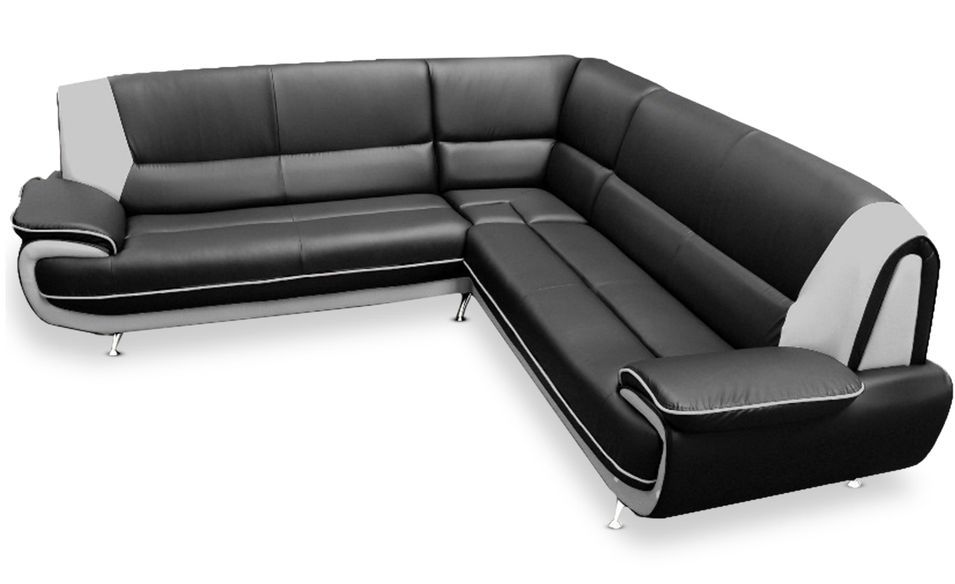 Canapé d'angle simili cuir noir et blanc Sorel 243 cm - Photo n°1