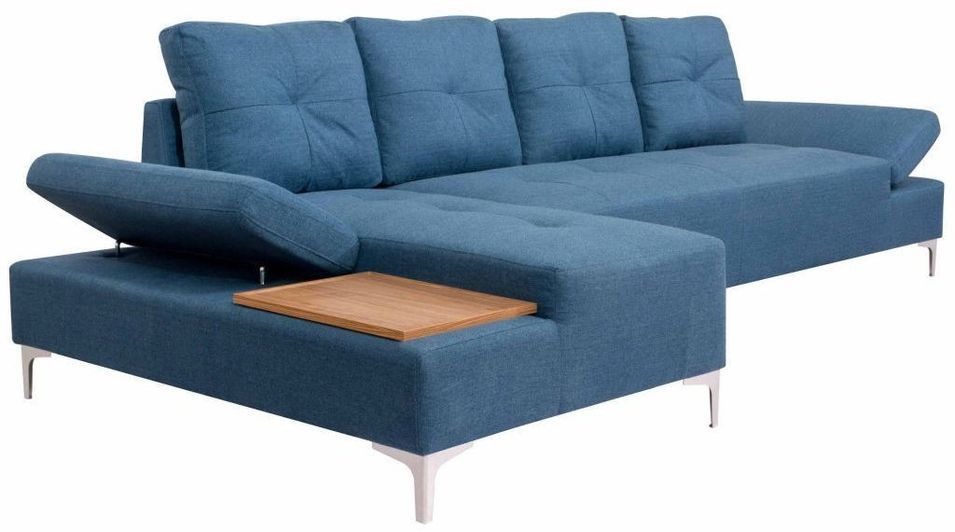 Canapé d'angle tissu bleu avec plateau en bois Makin - Photo n°2