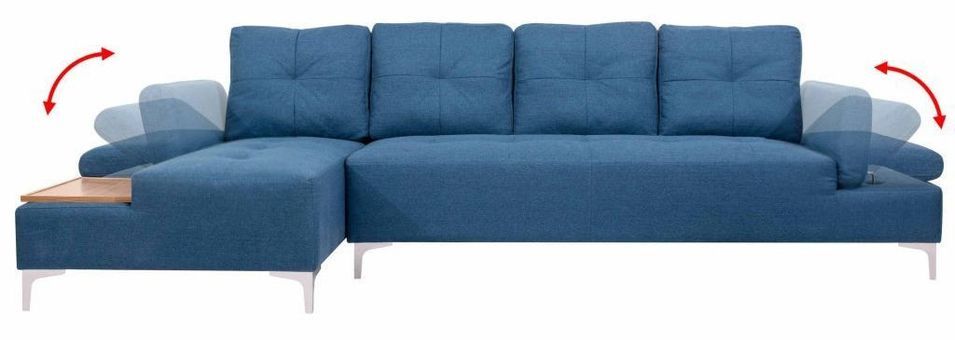 Canapé d'angle tissu bleu avec plateau en bois Makin - Photo n°3