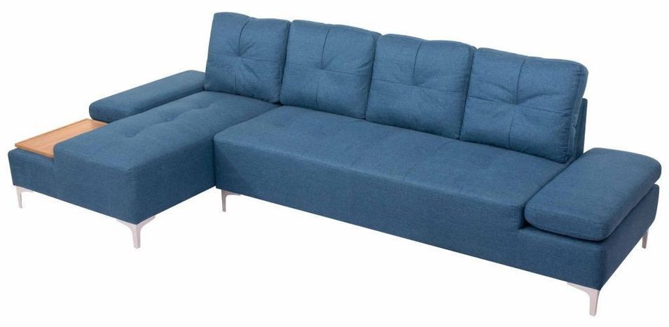 Canapé d'angle tissu bleu avec plateau en bois Makin - Photo n°4