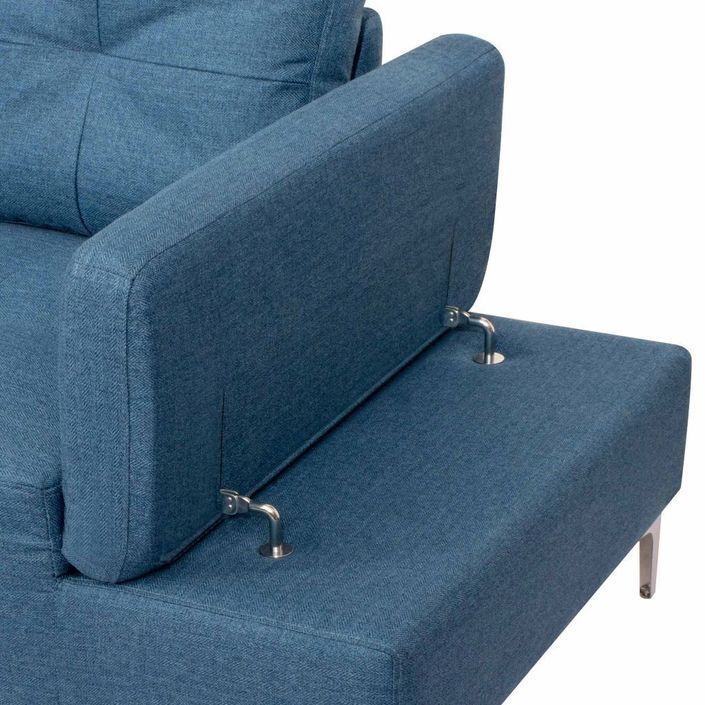 Canapé d'angle tissu bleu avec plateau en bois Makin - Photo n°6
