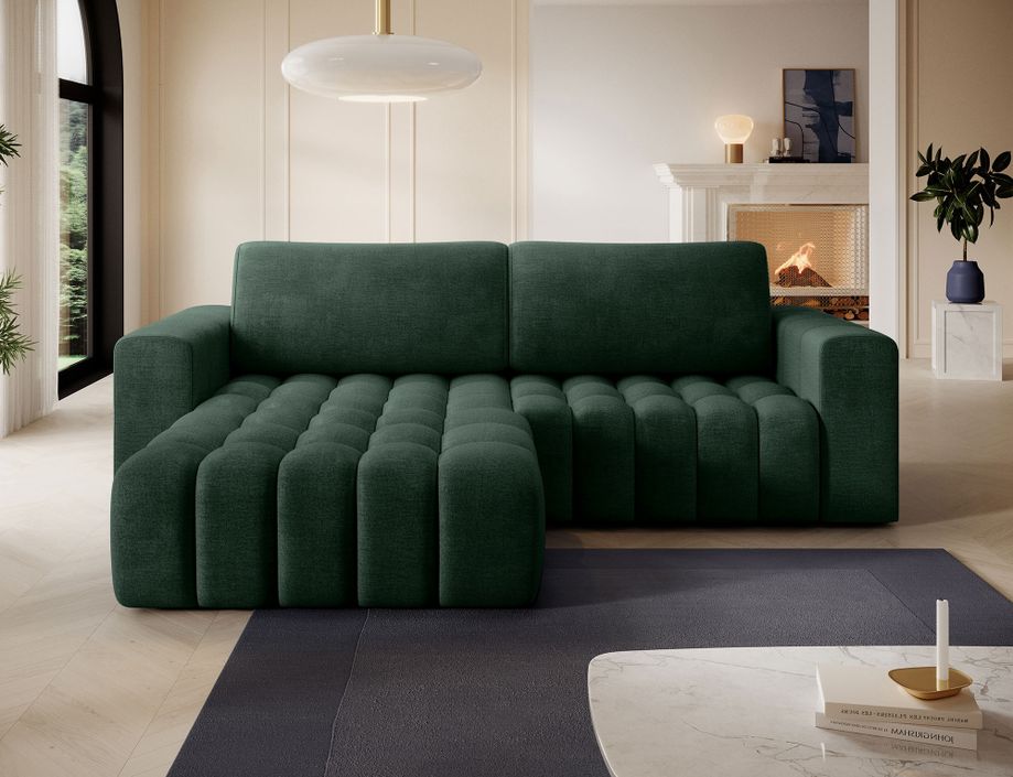Canapé d’angle velours capitonné Bozen – Convertible et rangement - Photo n°2