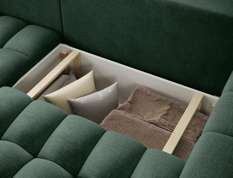 Canapé d’angle velours capitonné Bozen – Convertible et rangement - Photo n°3