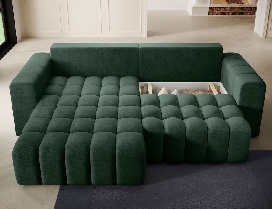 Canapé d’angle velours capitonné Bozen – Convertible et rangement - Photo n°4