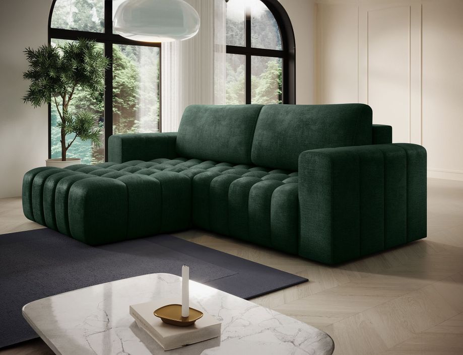 Canapé d’angle velours capitonné Bozen – Convertible et rangement - Photo n°5