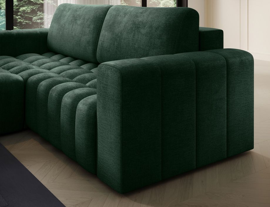 Canapé d’angle velours capitonné Bozen – Convertible et rangement - Photo n°7