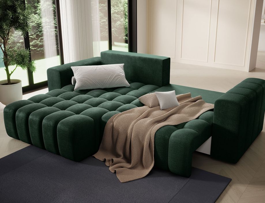 Canapé d’angle velours capitonné Bozen – Convertible et rangement - Photo n°8