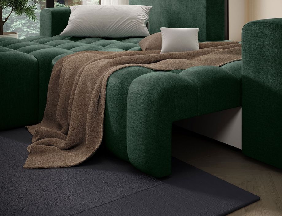 Canapé d’angle velours capitonné Bozen – Convertible et rangement - Photo n°9