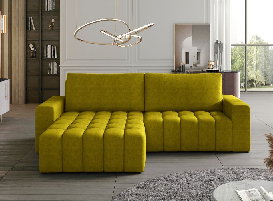 Canapé d’angle velours capitonné Bozen – Convertible et rangement - Photo n°2