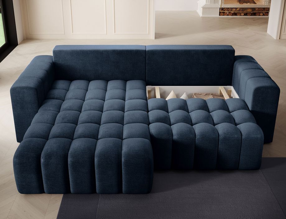 Canapé d’angle velours capitonné Bozen – Convertible et rangement - Photo n°5