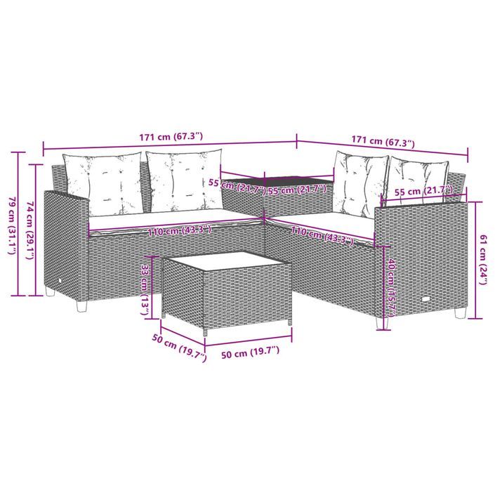 Canapé de jardin avec table et coussins en forme de L beige - Photo n°12