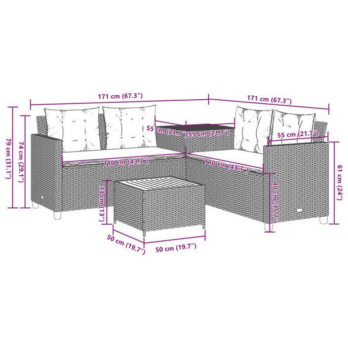 Canapé de jardin avec table et coussins en forme de L gris - Photo n°12