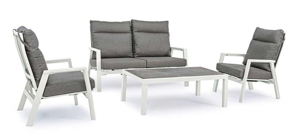 Canapé de jardin inclinable en aluminium gris et blanc Keman - Photo n°13