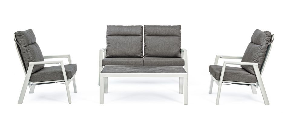Canapé de jardin inclinable en aluminium gris et blanc Keman - Photo n°16