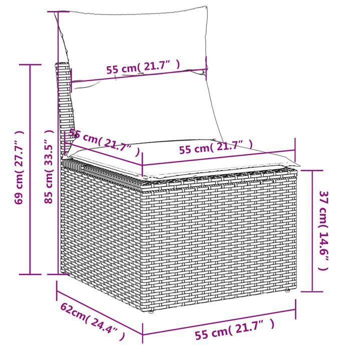 Canapé de jardin sans accoudoirs coussins gris clair poly rotin - Photo n°9