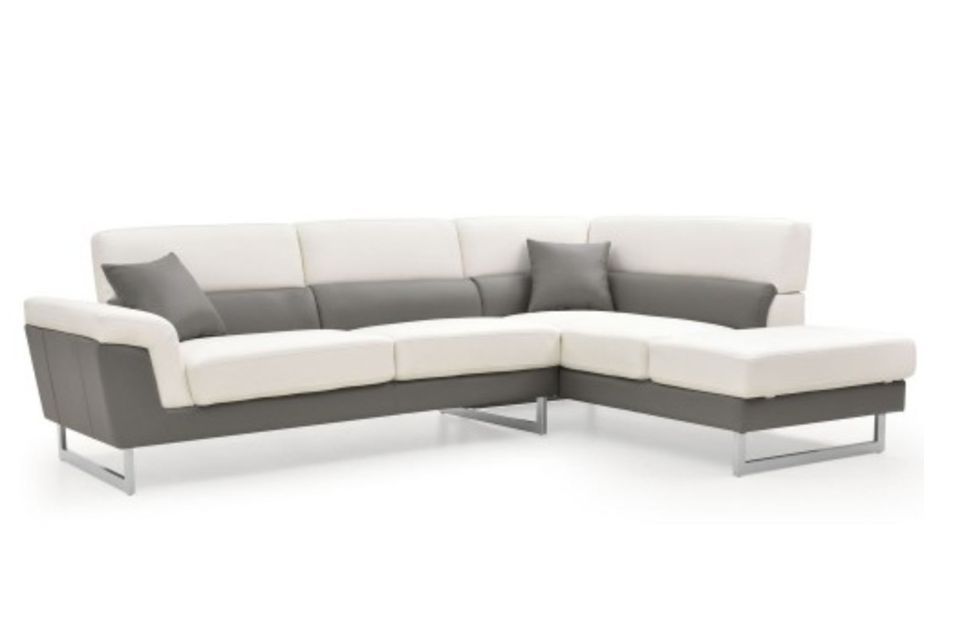 Canapé design angle droit simili cuir blanc et gris Kima - Photo n°1