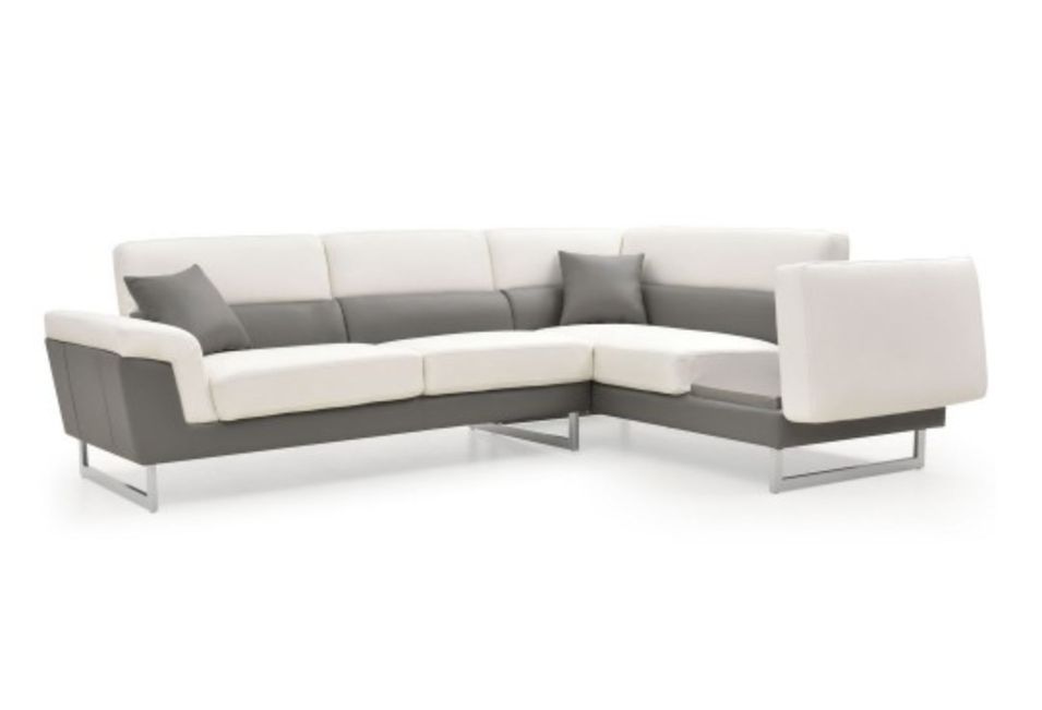 Canapé design angle droit simili cuir blanc et gris Kima - Photo n°2