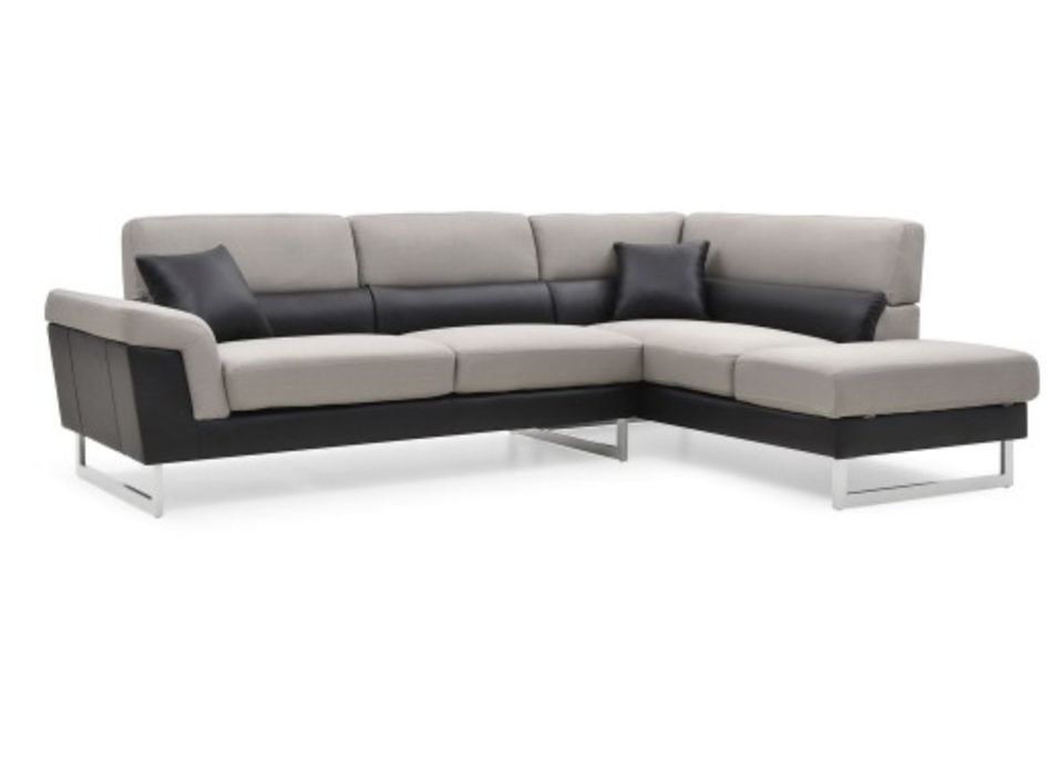 Canapé design angle droit simili cuir noir et tissu gris Kima - Photo n°1