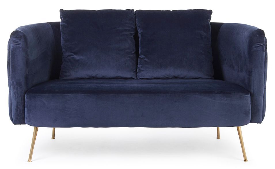 Canapé design capitonné bleu marine et pieds doré Tanka 144 cm - Photo n°2