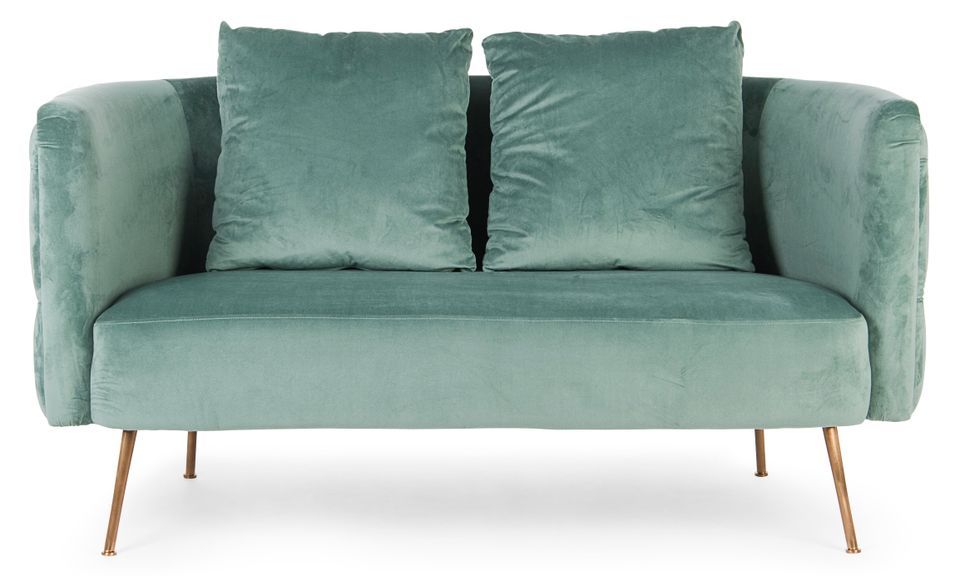 Canapé design capitonné vert d'eau et pieds doré Tanka 144 cm - Photo n°2